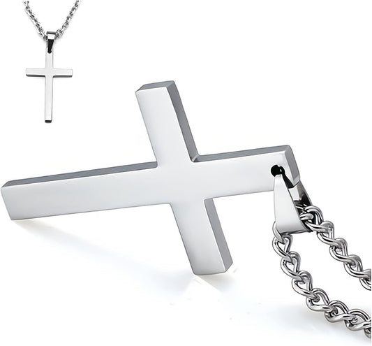 Cross Necklace for Men Silver Premium Alloy Solid Color Cross Pendant Necklace for Men Women Teens - WORLD TIME VISITS