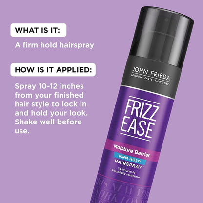 Frizz Ease Moisture Barrier Hairspray, Firm Hold Hairspray, Seals Out Moisture, Blocks Frizz, Protects against Heat, and Keeps Hair Straight with Long-Lasting Hold, 12 Oz