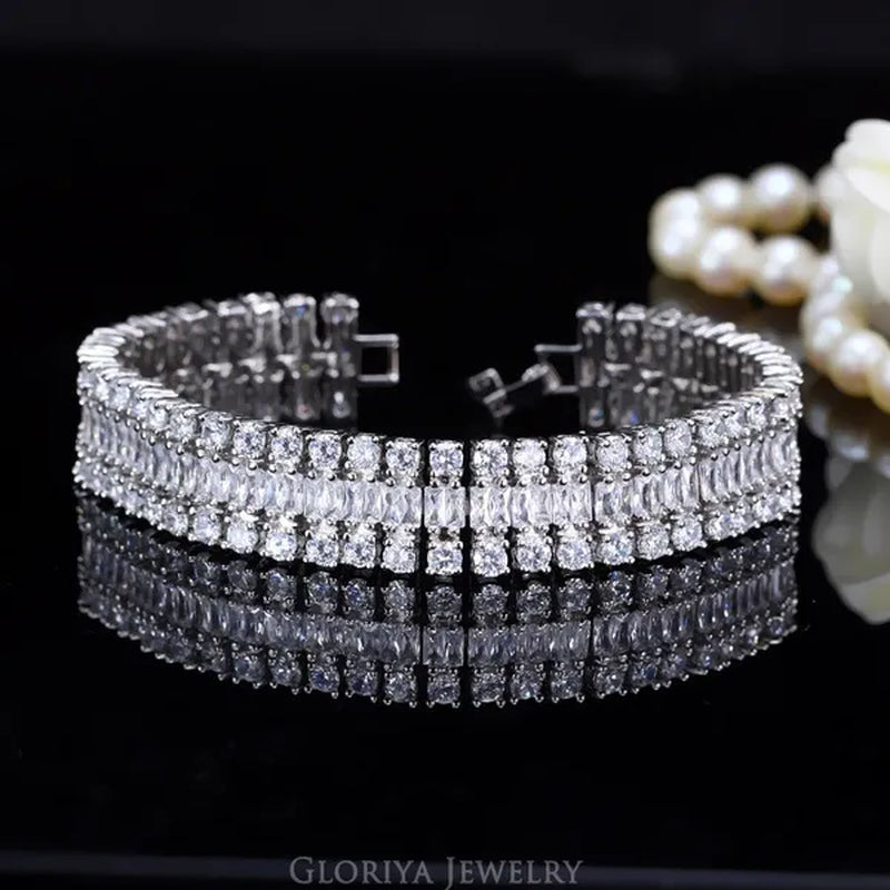 Gloriya Excellent Quality round and Square CZ Zirconia Big Wide Bracelets for Women White and Green 2 Color Bracelets & Bangles