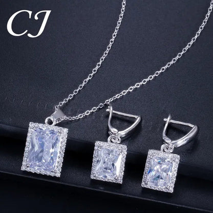CANDICE Top Grade Bright Square Yellow Pave Sterling Silver Pendant Necklace Earrings and Ring with Tiny CZ Stone Jewelry 3 Pcs Sets for Women Dress Accessories