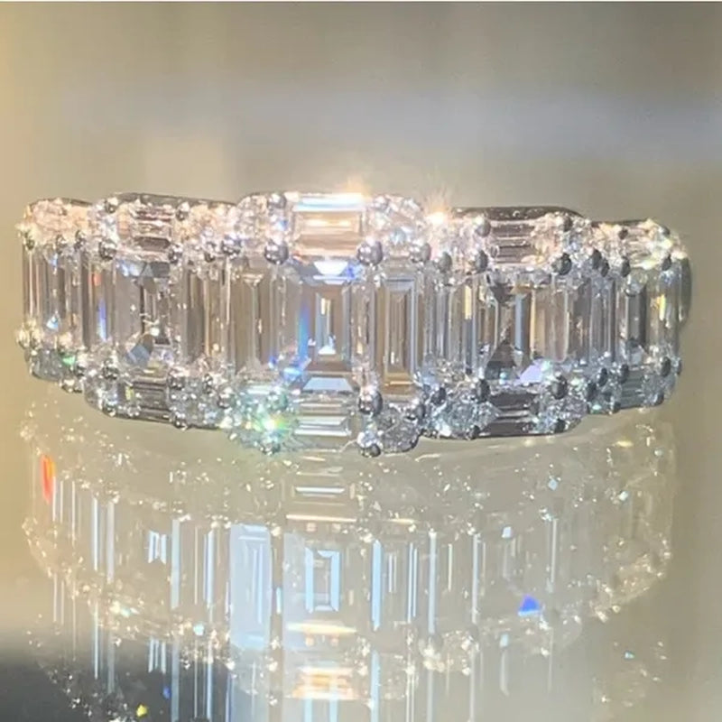 925 Sterling Silver Claw Setting Square Cut AAA Zircon and Diamond Rings for Women Engagement Party Fashion Accessories