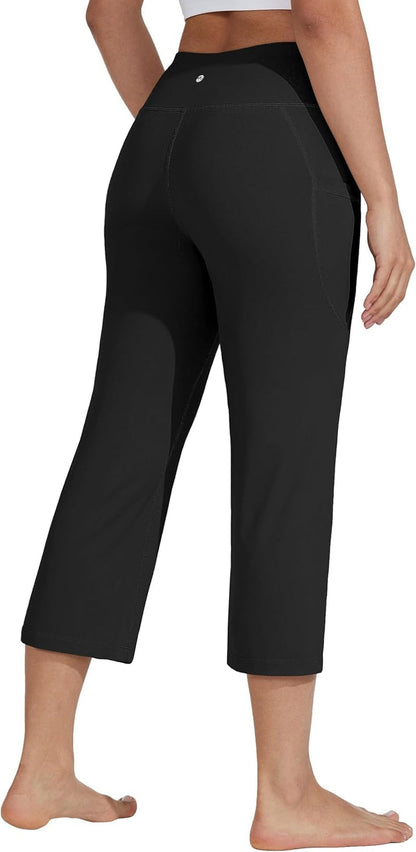 Women'S Yoga Capris Pants High Waist Leggings Crop Athletic Exercise Workout Capris Straight Leg 21" - WORLD TIME VISITS