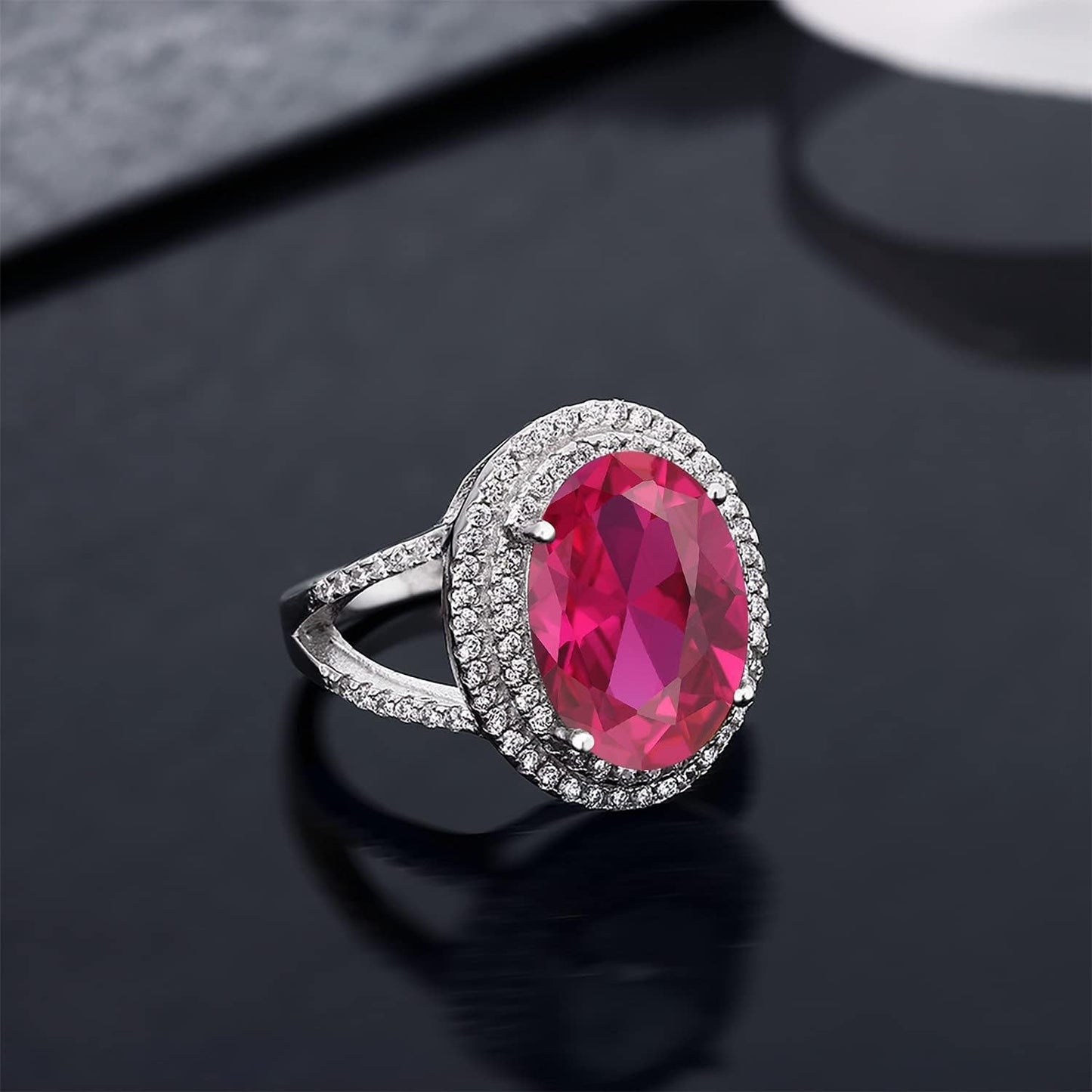 5-10 Cttw Gemstone Birthstone Ring for Women | 925 Sterling Silver | Oval 14X10MM | Wedding Engagement Anniversary Promise Ring for Women | Available in Size 5, 6, 7, 8, 9
