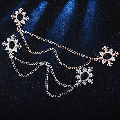 Cross Crystal Tassel Chain Brooch.Gold Silver Tassel Collar Pins Broochs Rhinestone Lapel Pin for Men Women Suit Accessories