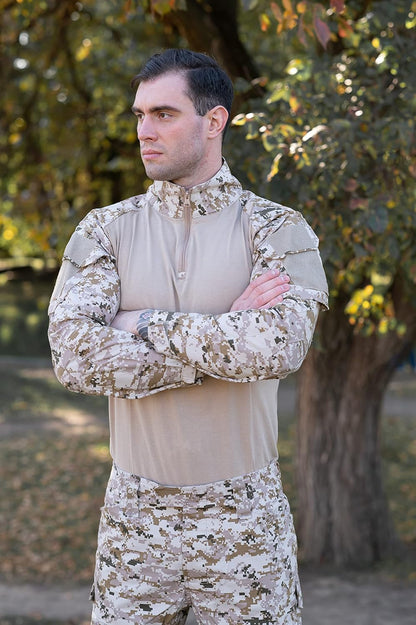Military Uniform, Camo Long Sleeve Shirt Men & G3 Combat Pants with Knee Pads, Fishing, Hunting, Paintball, Airsoft Clothes