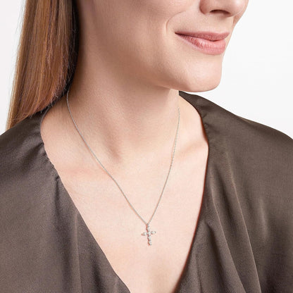 .925 Sterling Silver Gemstone or Cultured Pearl Classic Cross Pendant Necklace on 18" Chain - Choice of Birthstone Colors