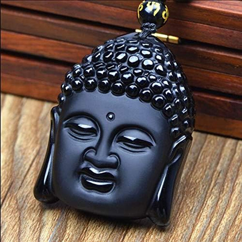 Wonderful Natural Genuine Black Obsidian Carved Buddha Lucky Blessing Pendant Necklace Carving Pendants Fashion