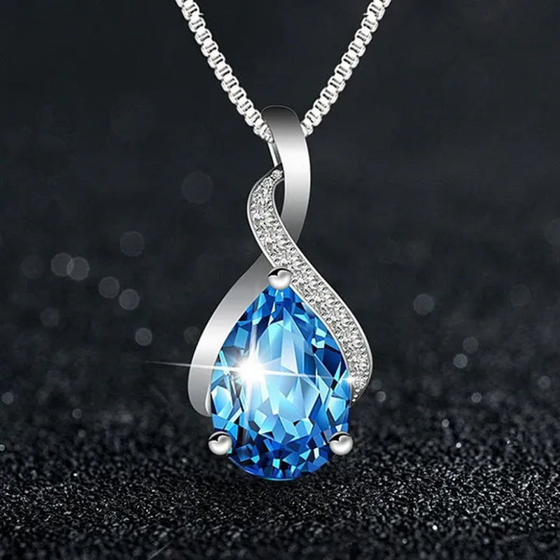 Natural Drop Shape Blue Topaz Pendant 925 Sterling Silver Necklace Female Jewelry Simple Clavicle Chain Girlfriend Birthday Gift - WORLD TIME VISITS