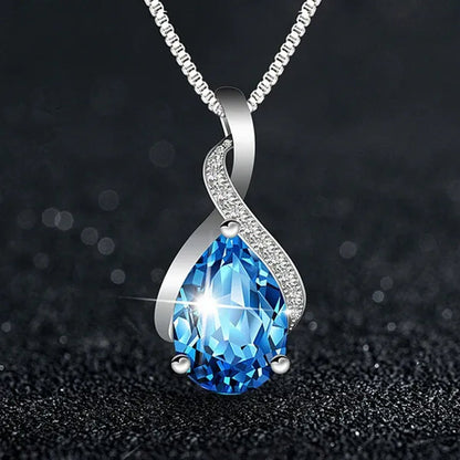 Natural Drop Shape Blue Topaz Pendant 925 Sterling Silver Necklace Female Jewelry Simple Clavicle Chain Girlfriend Birthday Gift - WORLD TIME VISITS