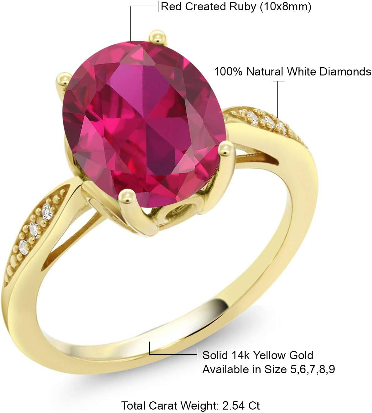 14K Yellow Gold 10X8MM Oval Gemstone Birthstone and White Diamond Engagement Ring | Wedding Anniversary Promise Gold Ring for Women | Size 5,6,7,8,9