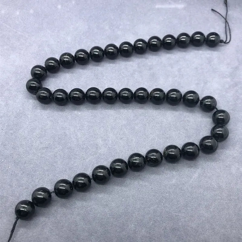 AA Black Tourmaline Jet Aphrizite Beads 4-12Mm round Natural Loose Stone DIY