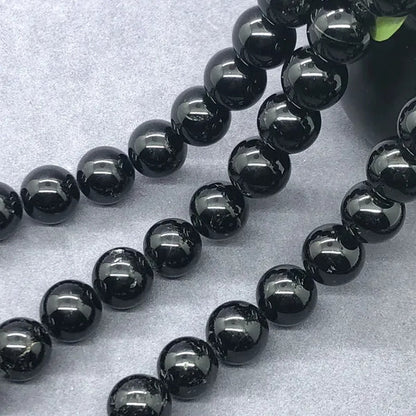 AA Black Tourmaline Jet Aphrizite Beads 4 - 12Mm round Natural Loose Stone DIY - WORLD TIME VISITS