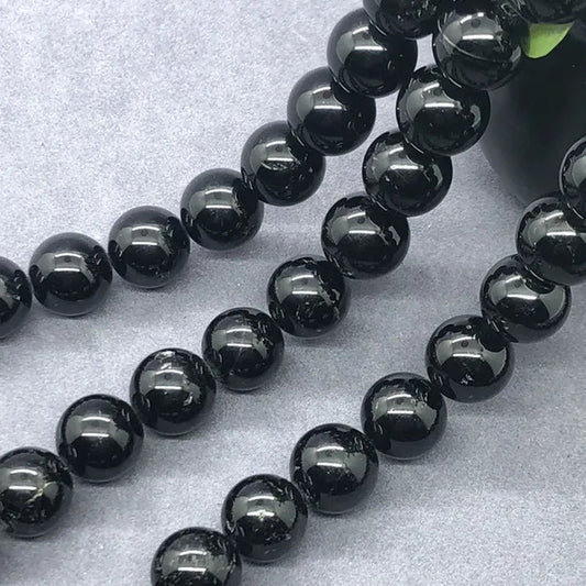 AA Black Tourmaline Jet Aphrizite Beads 4 - 12Mm round Natural Loose Stone DIY - WORLD TIME VISITS