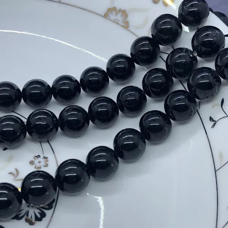 AA Black Tourmaline Jet Aphrizite Beads 4-12Mm round Natural Loose Stone DIY