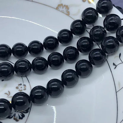 AA Black Tourmaline Jet Aphrizite Beads 4-12Mm round Natural Loose Stone DIY
