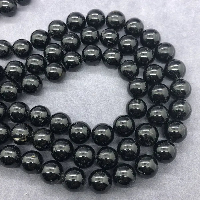 AA Black Tourmaline Jet Aphrizite Beads 4-12Mm round Natural Loose Stone DIY
