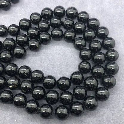 AA Black Tourmaline Jet Aphrizite Beads 4-12Mm round Natural Loose Stone DIY