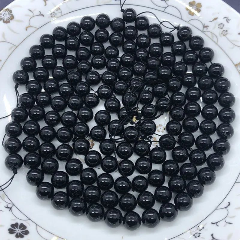 AA Black Tourmaline Jet Aphrizite Beads 4-12Mm round Natural Loose Stone DIY