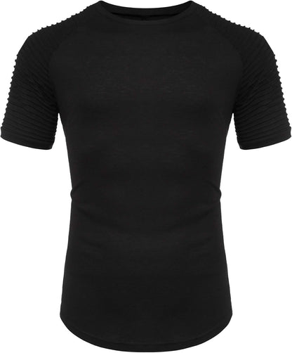 Men'S Muscle T-Shirt Pleated Raglan Sleeve Bodybuilding Gym Tee Short Sleeve Fashion Workout Shirts Hipster Shirt - WORLD TIME VISITS