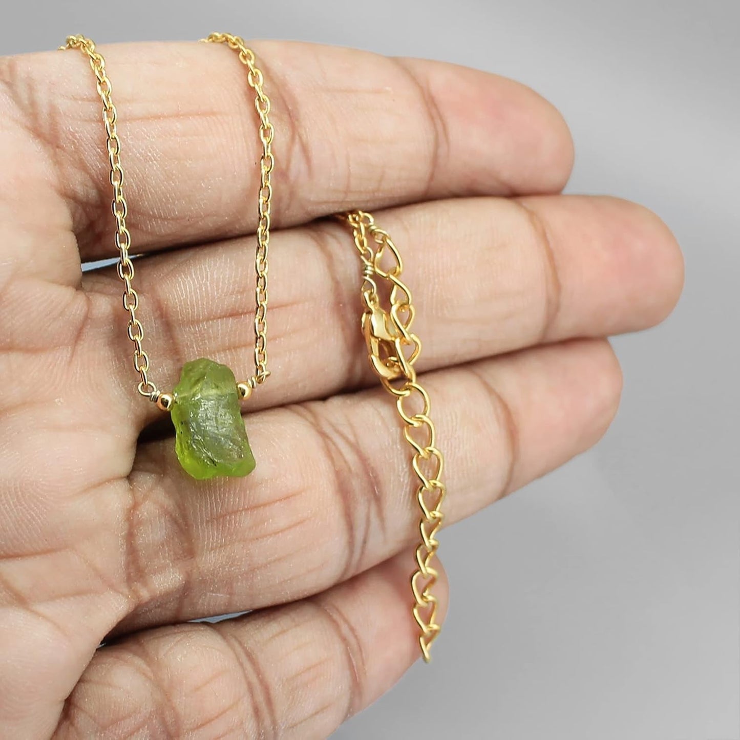 Gempires Natural Raw Green Peridot Crystals Pendant Necklace, Raw Gemstone, August Birthstone Jewelry 18 Inch (Peridot)