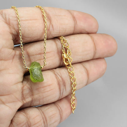 Gempires Natural Raw Green Peridot Crystals Pendant Necklace, Raw Gemstone, August Birthstone Jewelry 18 Inch (Peridot)