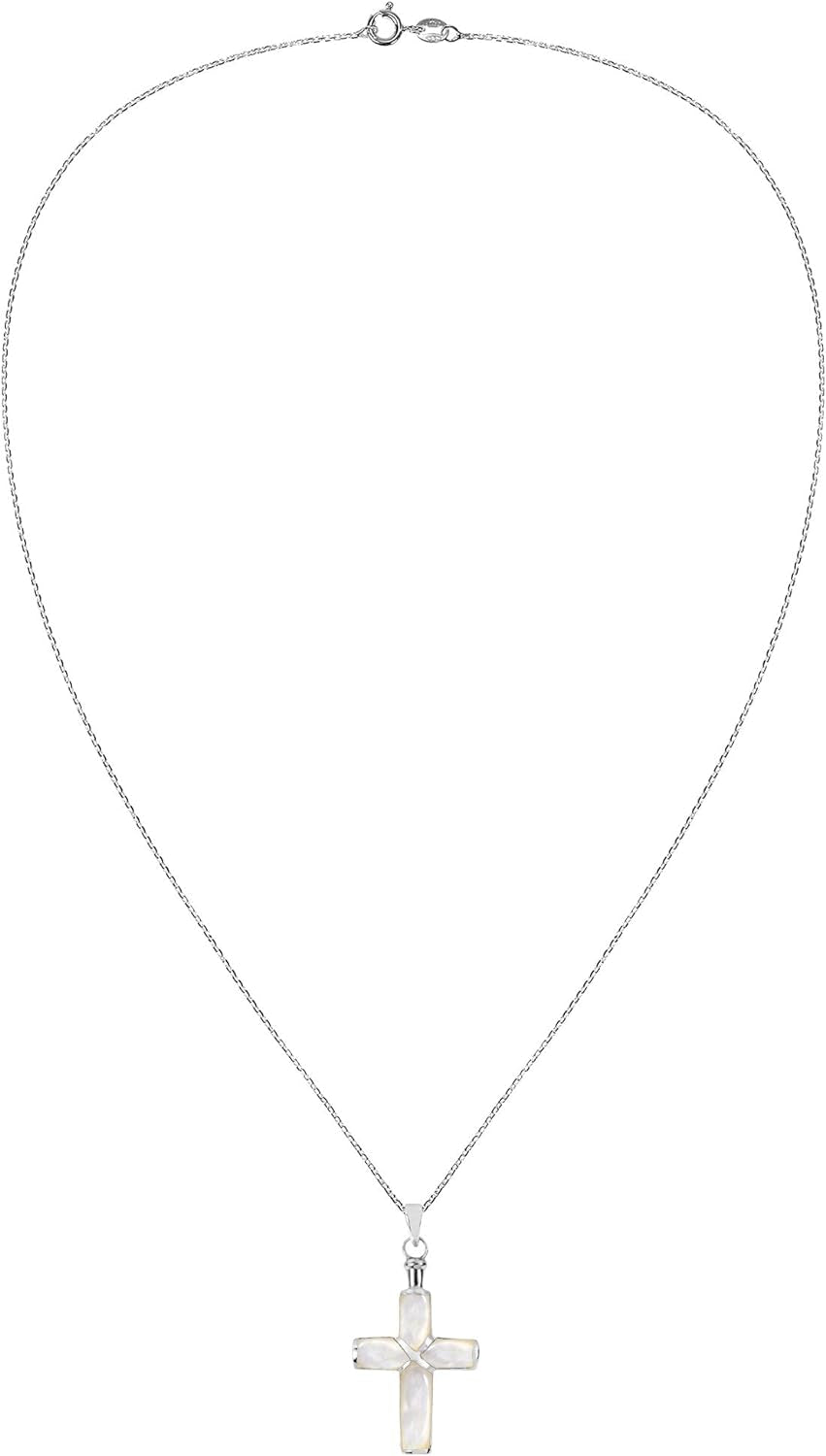 Spiritual Christian Cross White Mother of Pearl Inlaid .925 Sterling Silver Pendant Necklace | Religous Necklace Jewelry for Women | Jewelry Gift