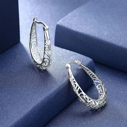 Women Vintage 925 Sterling Silver Hollowout Arabesquitic Earrings - WORLD TIME VISITS
