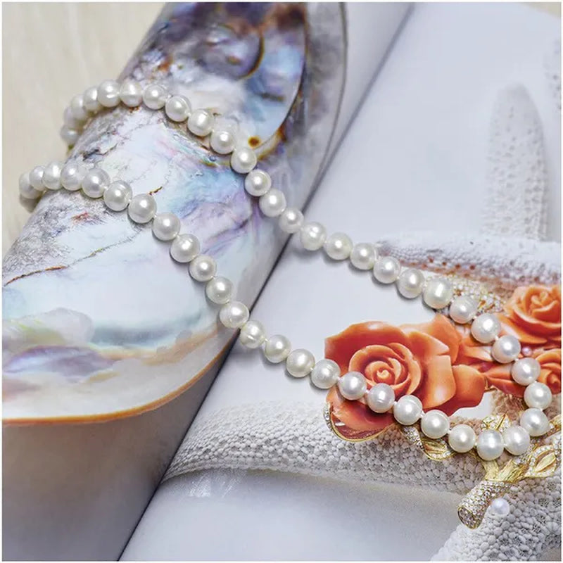 Genuine 8-9MM Nearly Round Natural Freshwater Pearl Necklace for Women Birthday Gifts Fine Jewelry