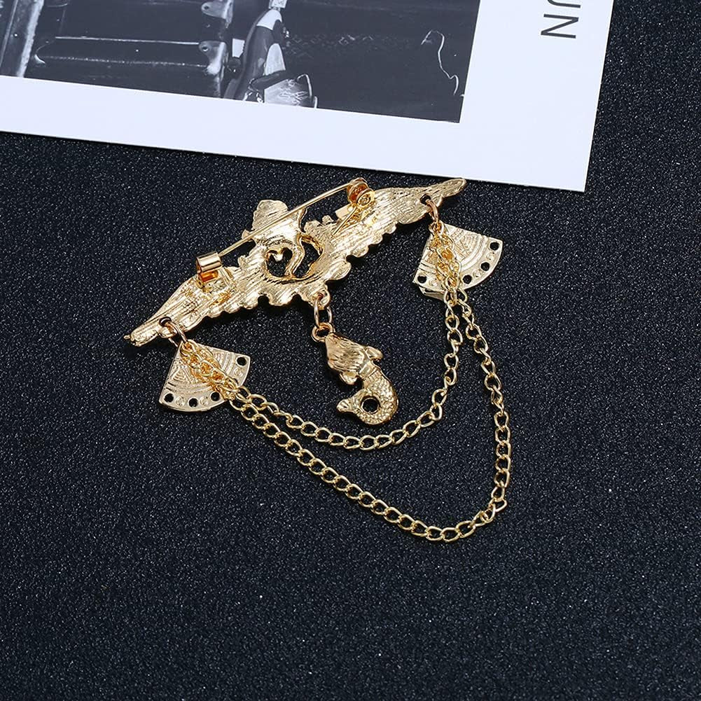 1 Pack Gold Diamond Inset Angel Wings Tassel Chain Pin Vintage Crown Diamond Chain Pin Mermaid Suit Accessories Tassel Pin Accessories Men and Women DIY Suit Coat Dress Shirt