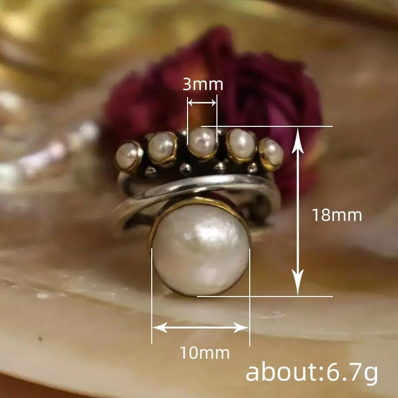 Unique Vintage 10 Mm Simulated Pearl Ring for Women Fake 3-Piece Ring Set 3 Layer Interlocked Ring Entwined Line with Stacking Rings Wedding Band Statement Cocktail Index Finger Rings 10#