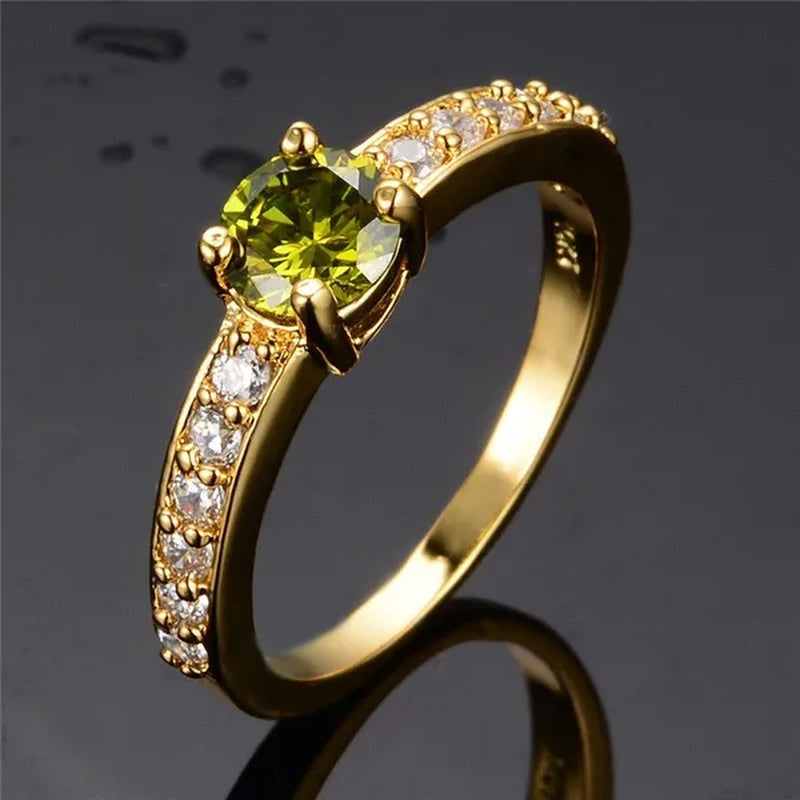Woman's Round Cut Blue Aquamarine Golden Wedding Ring Wedding Ceremony Party Fancy Shaped Women Rings with Shiny CZ Daily Wear Fashion Jewelry