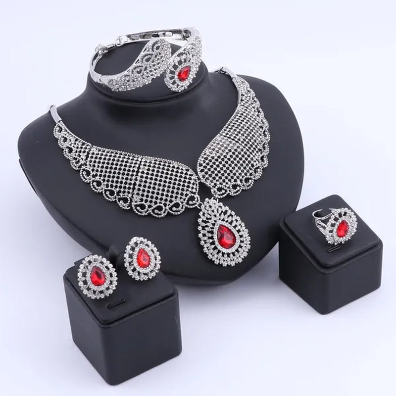 Vintage Turkish Women African Beads Jewelry Set Dubai Indian Crystal Ruby Wedding Necklace Jewelry Sets