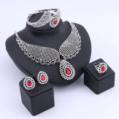 Vintage Turkish Women African Beads Jewelry Set Dubai Indian Crystal Ruby Wedding Necklace Jewelry Sets