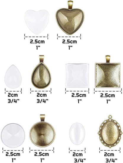 60Pcs Pendant Trays, Bezel Pendant Trays Blanks with Glass Cabochons for Pendants Making and Jewelry Making, 5 Styles