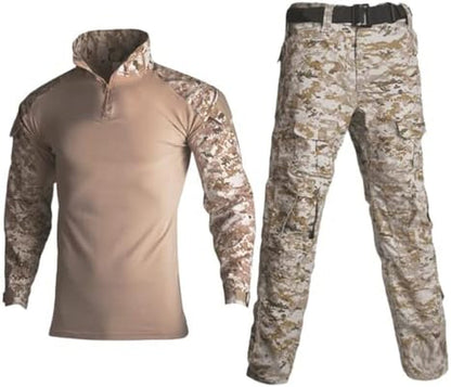 Military Uniform, Camo Long Sleeve Shirt Men & G3 Combat Pants with Knee Pads, Fishing, Hunting, Paintball, Airsoft Clothes - WORLD TIME VISITS