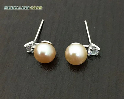 charming natural fresh water stud pearl earrings 8mm fine jewelry 925 sterling silver zirconium white black purple brown blue