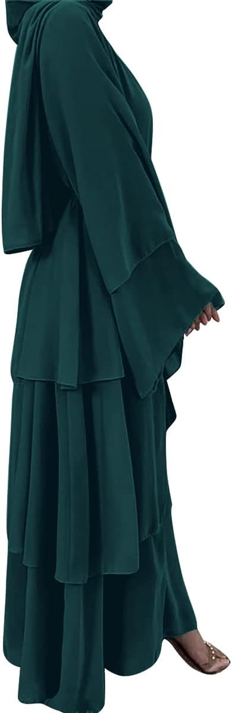 Muslim Chiffon Abaya for Women Open Front Cardigan Modest Dress with Hijab Scarf Middle East Arabian Robe Islamic Long Dress