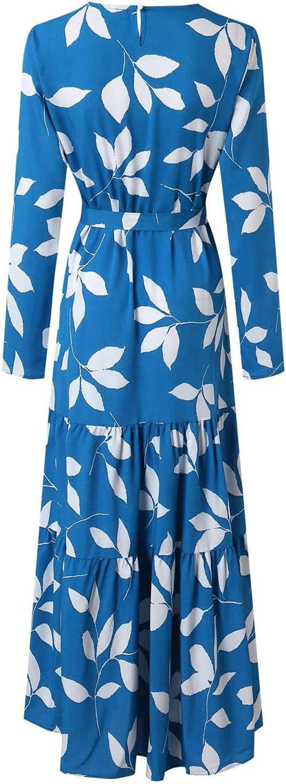 Kaftan Dresses for Women Floral Print Long Robe Ramadan Abaya Maxi Dress Long Sleeve Muslim Dubai Outfits