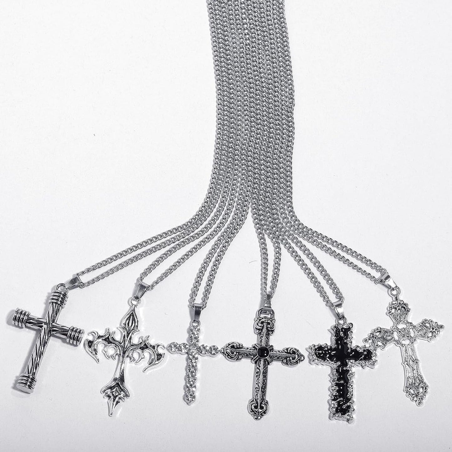 6PCS Cross Pendant Necklace Set for Men – Gothic Cross Necklace Jewelry Accessory, 23.6 Inches Chain