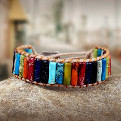 Bohemian Bracelet Tube Natural Emperor Stone Beaded Leather Wrap Chakra Bangles&Bracelets Couples Jewelry the Best Friend Gifts