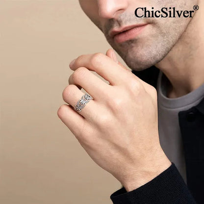 ChicSilver 925 Sterling Silver Filigree Vine Leaf Ring 8mm Retro Celtic Knot Eternity Ring Wedding Band for Women