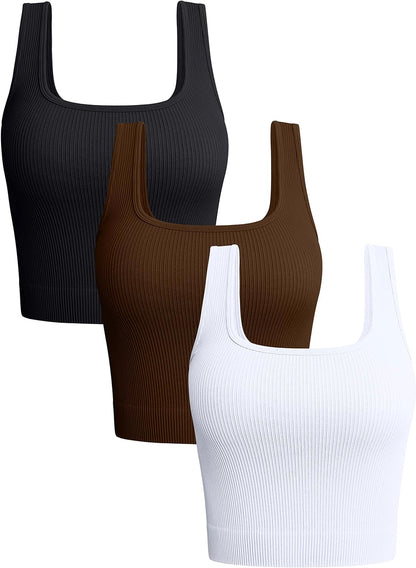 Women'S 3 Piece Tank Tops Ribbed Seamless Workout Exercise Shirts 2025 Summer Basic Camis