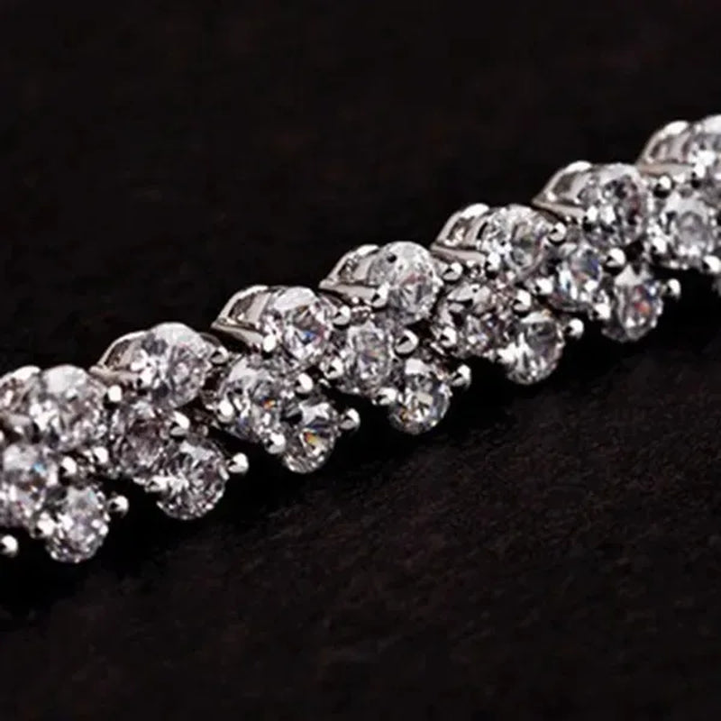European and American Fashion Roman Style Women's Zircon Bracelet Shiny Zircon Wedding Engagement Bracelet Valentine's Day Anniversary Gift Birthday Party Jewelry - WORLD TIME VISITS
