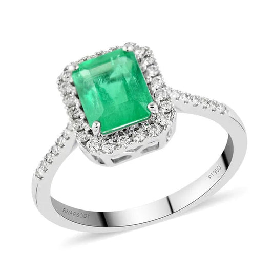 Shop LC RHAPSODY AAAA Emerald White Diamond Octagon 950 White Platinum Halo Ring for Women E-F Color VS Clarity - WORLD TIME VISITS
