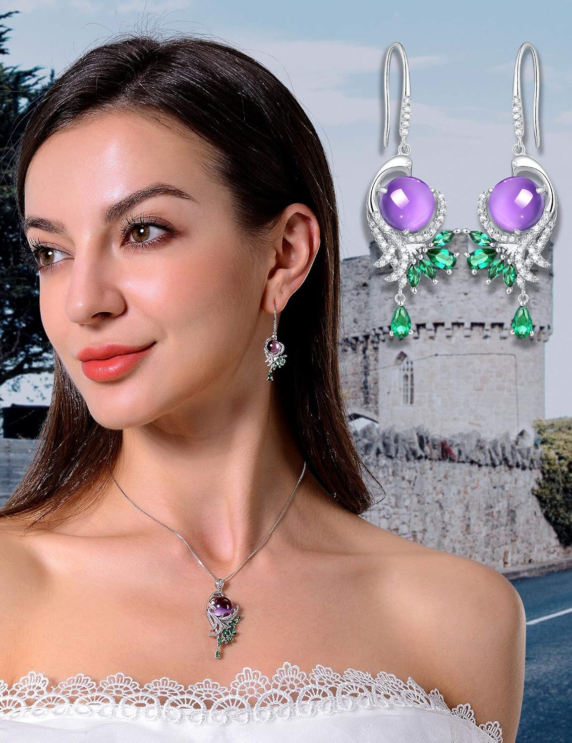Fine Jewelry Sterling Silver Amethyst or Rose Quartz Natural Gemstone Pendant Necklace Gifts for Women