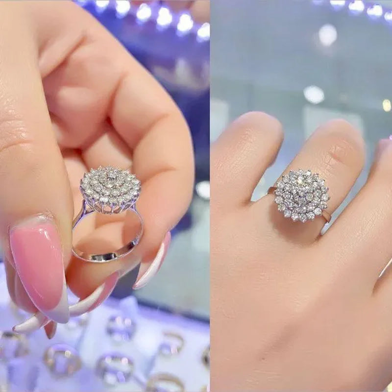 Trendy 925 Sterling Silver Lotus Seed Shape Diamond Flower Ring Princess Romantic Wedding Fine Jewelry Anniversary Gift