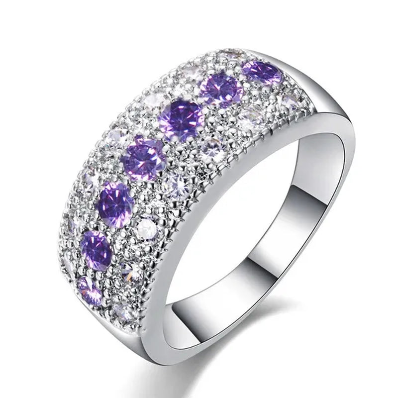 Exquisite 925 Sterling Silver Ring Purple Amethyst Diamond Wedding Band Engagement Ring Jewelry Gifts Ring Size 6-10