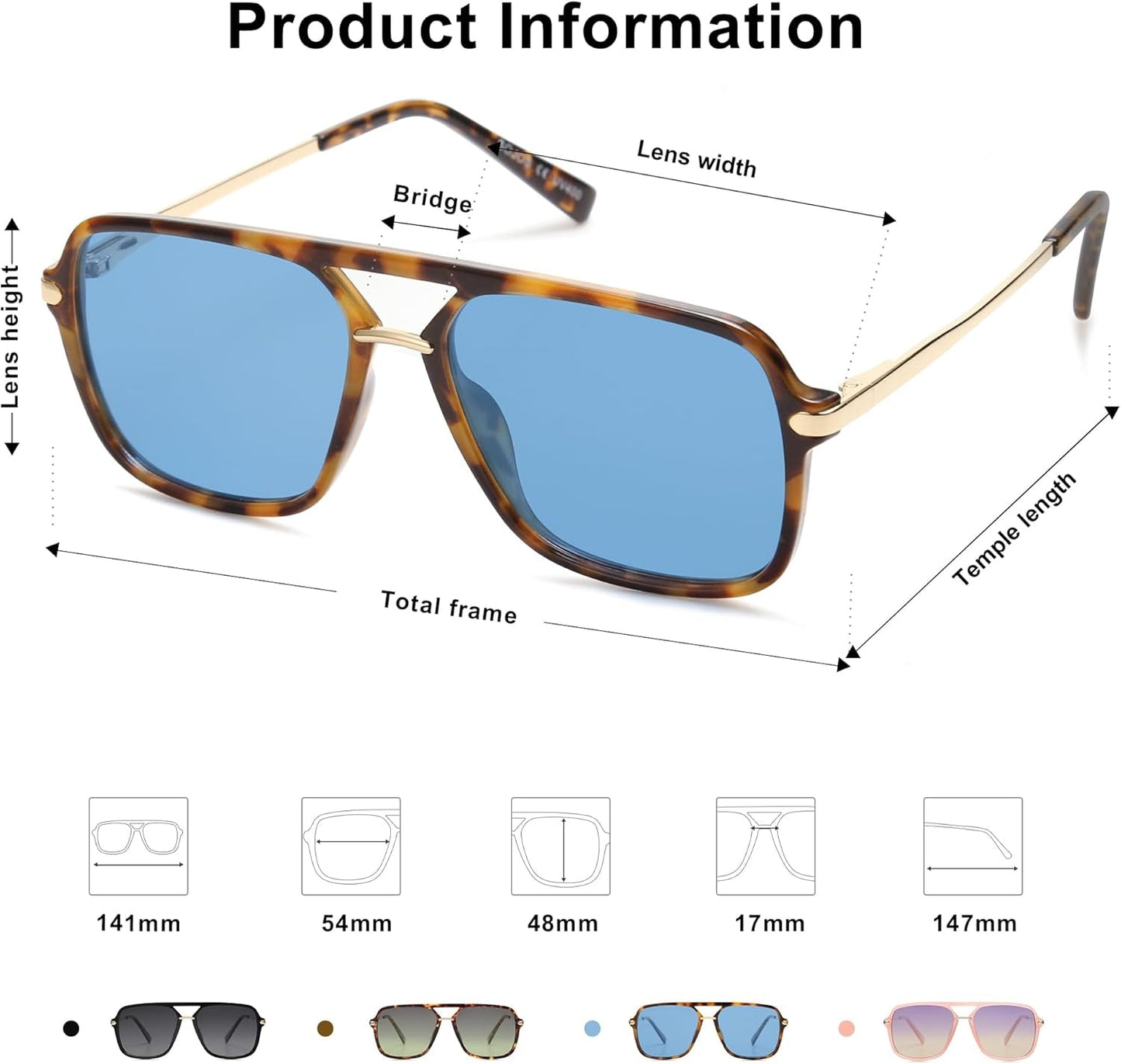 Sunglasses for Women & Men, Square, Retro, Polarized Lens, Trendy Aviator, 90S Shades