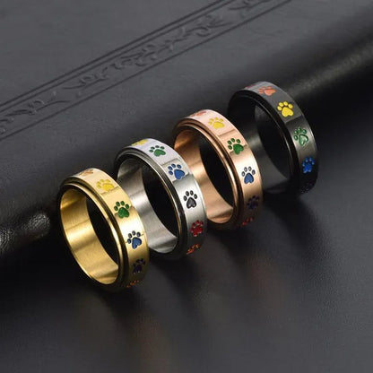 Women Men Multicolor Cartoon Cute Dog Footprints Spinner Ring Gay Lesbian LGBT Pride Stainless Steel Rainbow Color Cat Claw Paw Prints Rotatable Rings Engagement & Wedding Band Size 6-12 Black / Silver / Gold / Rose Gold