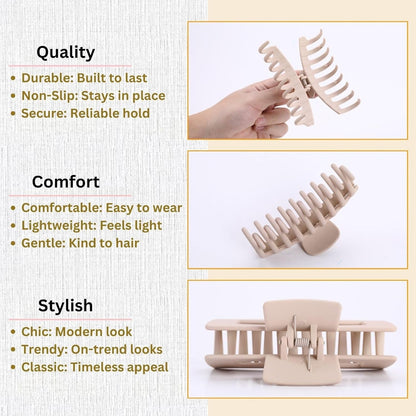 Hair Clips for Women 4.3 Inch Large Hair Claw Clips for Women Thin Thick Curly Hair, Big Matte Banana Clips,Strong Hold Jaw Clips,Neutral Colors